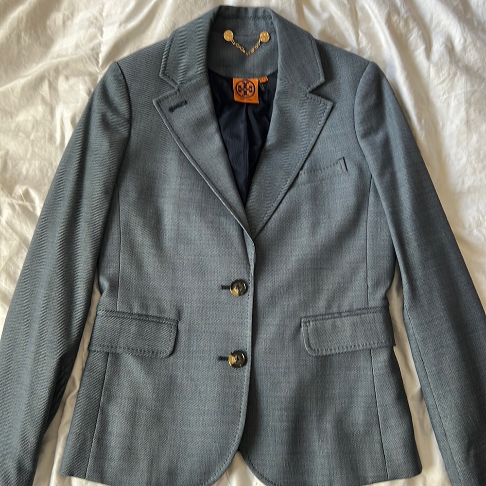 NWOT Tory Burch Navy Blue Gray Blazer